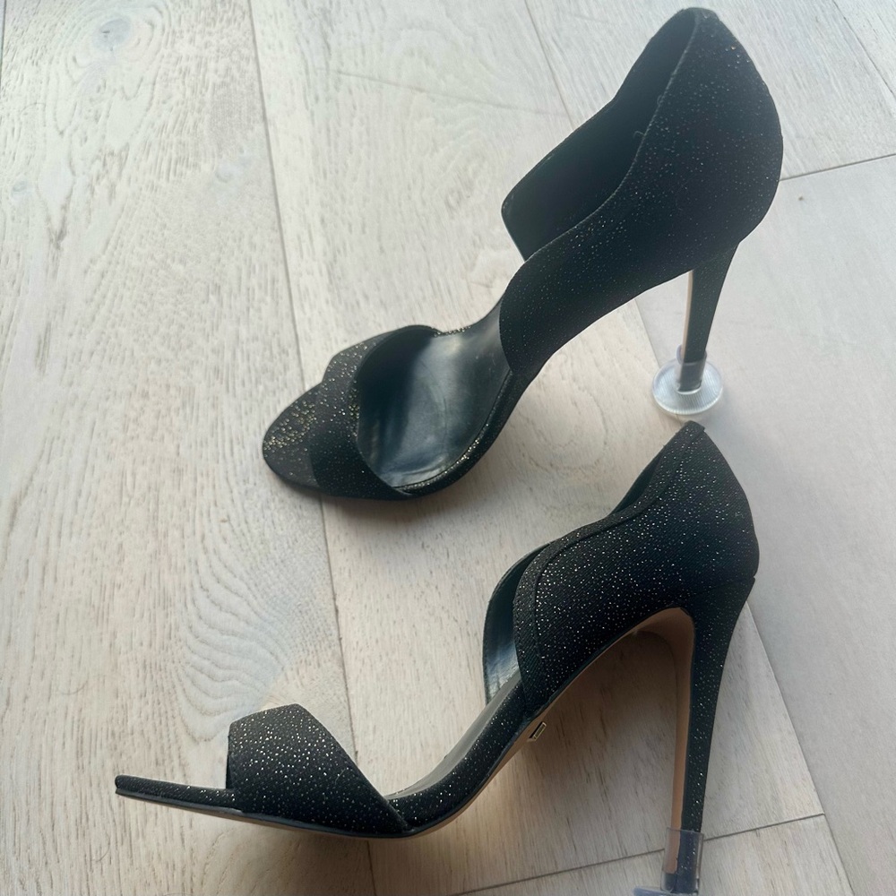 Bebe high heels, black and glittery, stilettos